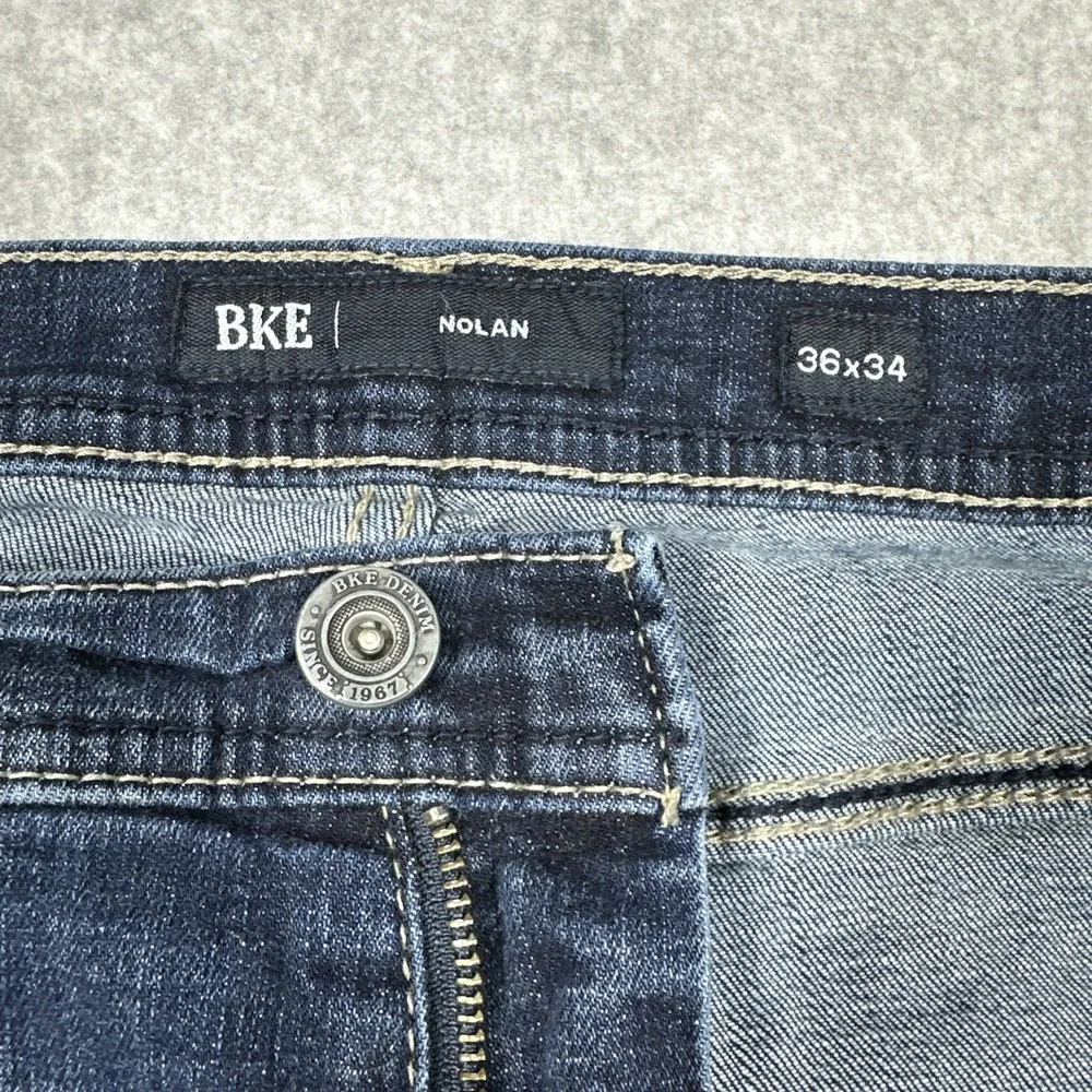 BKE Nolan Straight Leg Men's 36x34 Jeans Stretch Dark Wash Whiskered Fade
